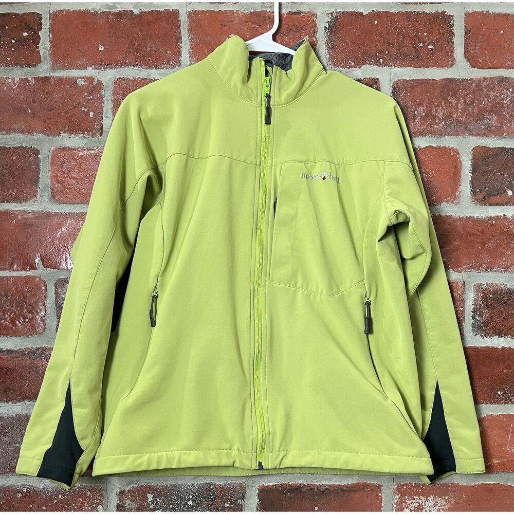 Montbell Womens Size Large Jacket Zip Pockets Soft Shell Fleece Lined Green